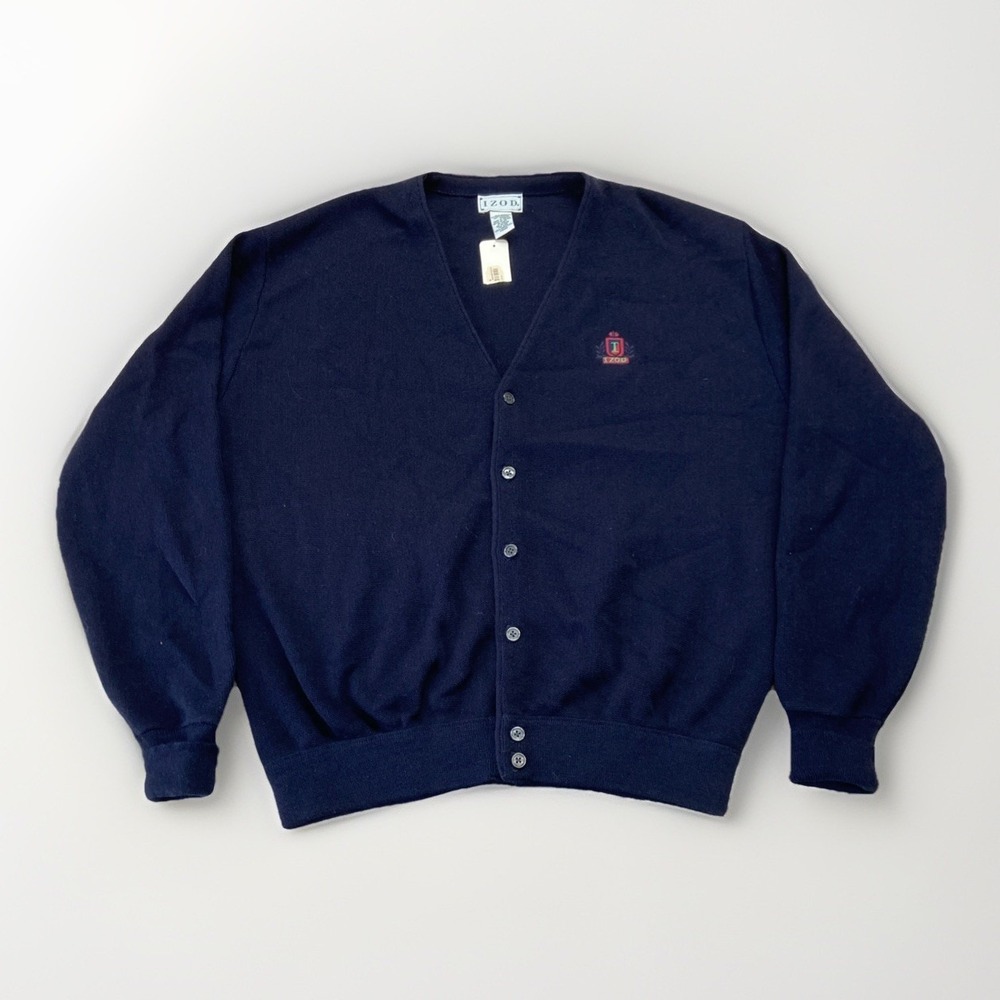 Vintage Izod‎ Lacoste Cardigan Mens XL Button Front Sweater Blue Acrylic Knit
